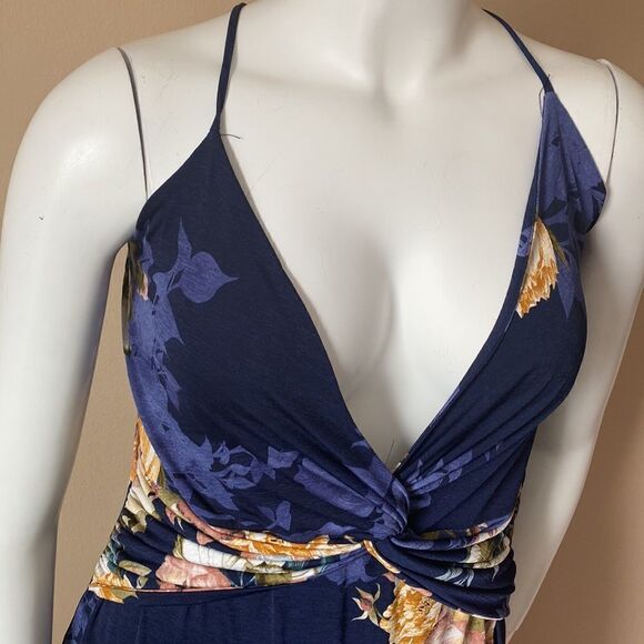 NWT Floral Navy Bodycon Asymmetrical Maxi Dress - Size 1X - Picture 4 of 11